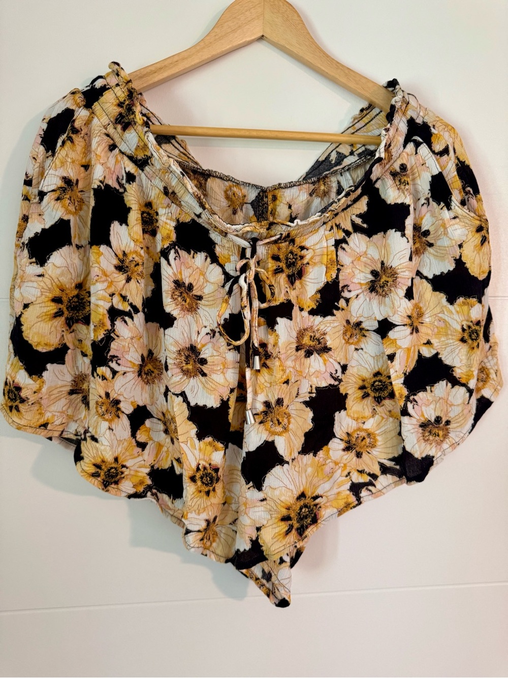 Floral Drawstring Flowy Shorts- Black and Yellow